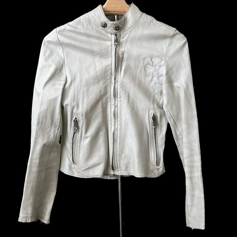 Chrome Hearts Distressed Leather Jacket – Pearl White (Vintage / Well-Worn)